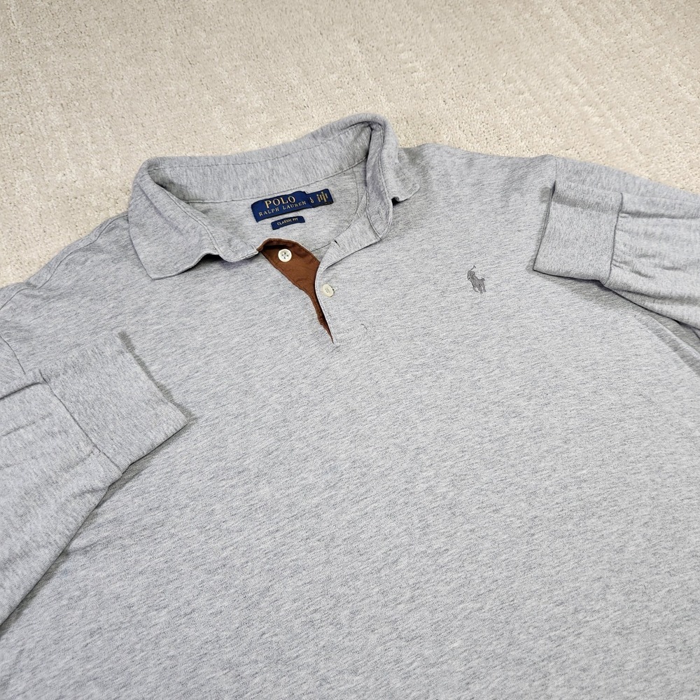Polo Ralph Lauren Shirt Men Large Pima Soft Cotton Long Sleeve Classic Fit Gray